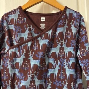 Tea Collection Long Sleeve Wrap Neck Reindeer Dress 10Y